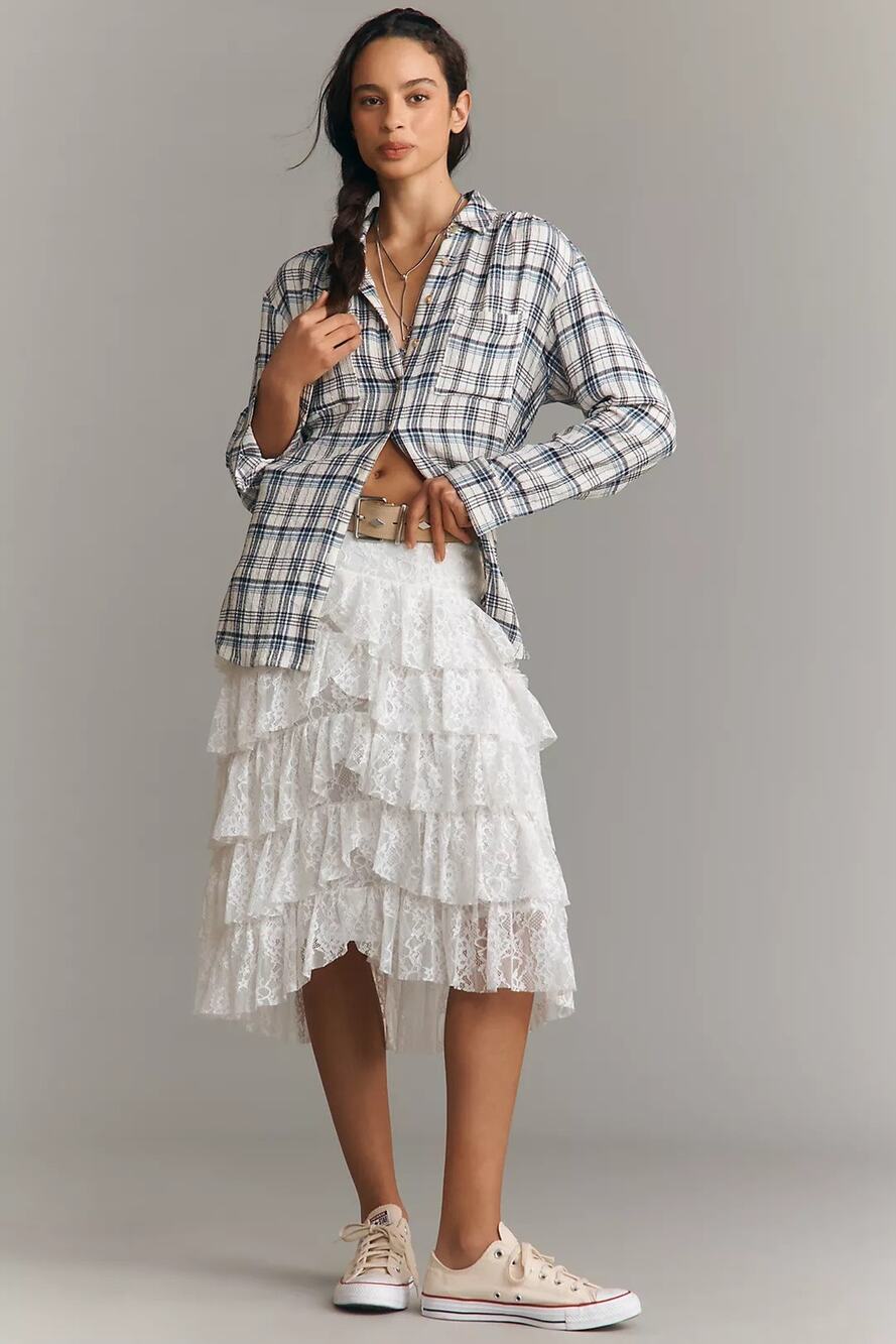 NWT Anthropologie Tiered Lace Midi Skirt